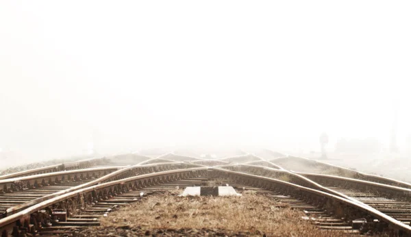 Stasyonda Sisli Demiryolu Açık Hava Manzarası — Stok fotoğraf