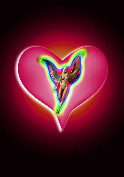 Ein Engel Der Liebe Mit Herz Hintergrund — Stockfoto