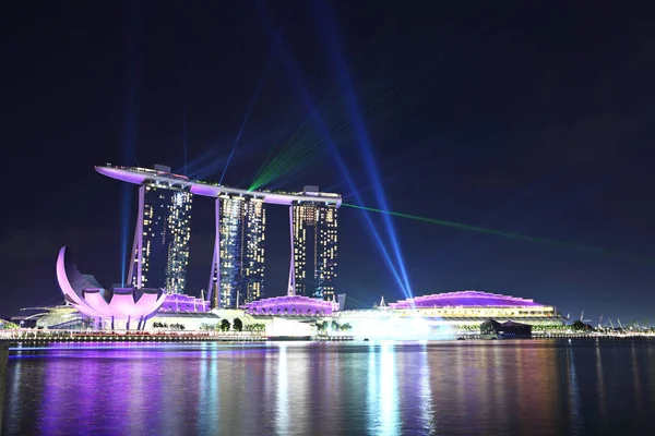 Horizonte Iluminado Singapur Por Noche Sudeste Asiático — Foto de Stock