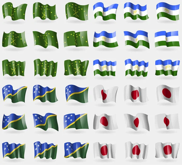 Adygea Bashkortostán Islas Salomón Japón Conjunto Banderas Los Países Del — Foto de Stock