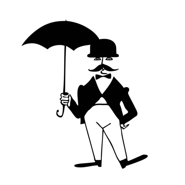 Vector Silhouette Gentleman Umbrella White Background — Stock Photo, Image