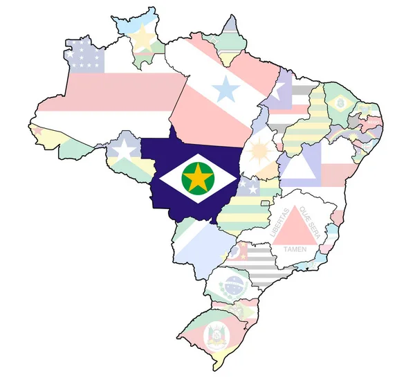 南马托格罗索州管理地图的巴西与标志 — 图库照片