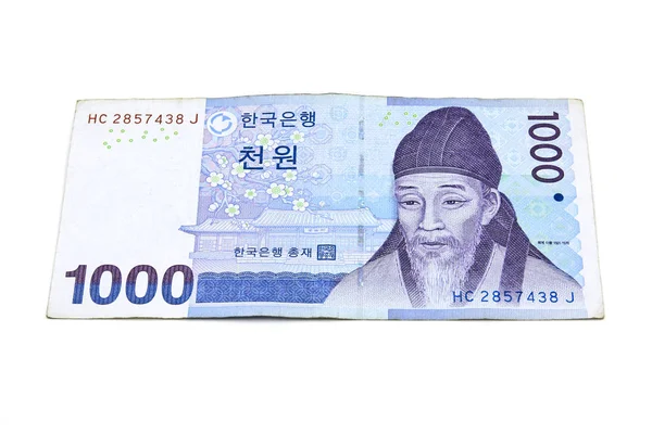 Corea Ganó Billetes Moneda Aislados Sobre Fondo Blanco — Foto de Stock