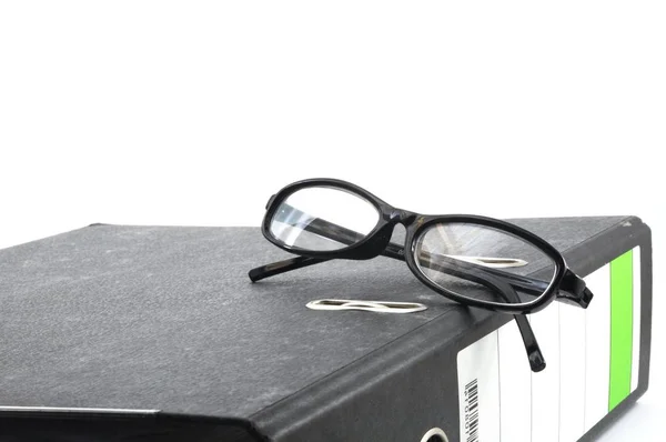 Eye Glasses Folder Office Showing Paperwork Concept — Stock Photo, Image