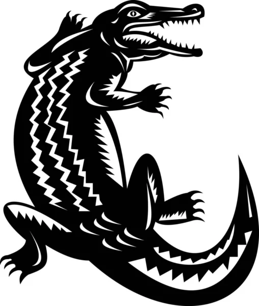 Illusztráció Egy Krokodil Végzett Retro Fametszet Stílusban — Stock Fotó