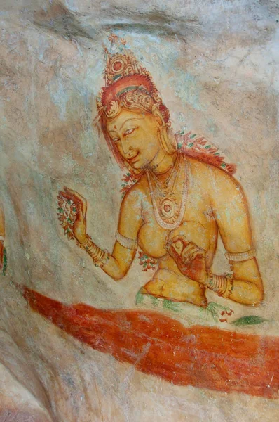 Oude Beroemde Muur Schilderijen Fresco Sigirya Sri Lanka — Stockfoto