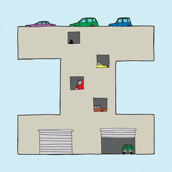 Γεμάτο Αυτοκίνητο Γκαράζ Χώρων Στάθμευσης Σχήμα Του Γράμματος — Φωτογραφία Αρχείου