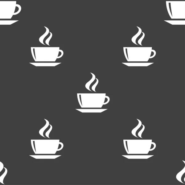 Thee Koffie Pictogram Teken Naadloos Patroon Een Grijze Achtergrond Illustratie — Stockfoto