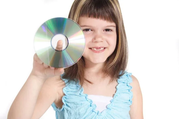 Una Ragazza Con Dvd Mano Tutto Isolato Sfondo Bianco — Foto Stock