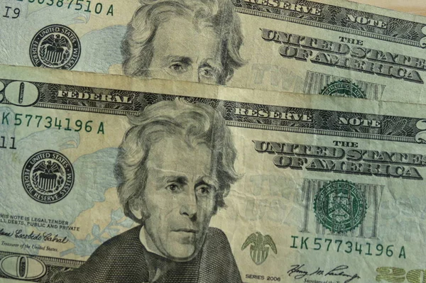 Dollar Banknotes Twenty Dollar Bill Featuring President Andrew Jackson 1829 — Stock Photo, Image