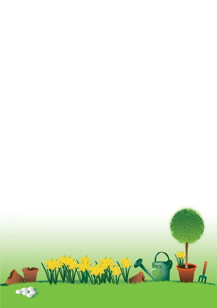 Una Ilustración Dibujada Mano Una Escena Jardín Pascua Con Narcisos — Foto de Stock