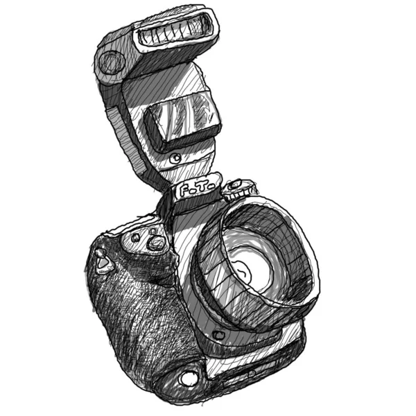 Ψηφιακή Slr Φωτογραφική Μηχανή Sketchs Άσπρο Φόντο — Φωτογραφία Αρχείου