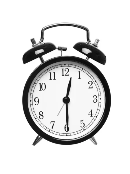 Relógio Alarme Mostra Doze Meia Isolado Fundo Branco — Fotografia de Stock