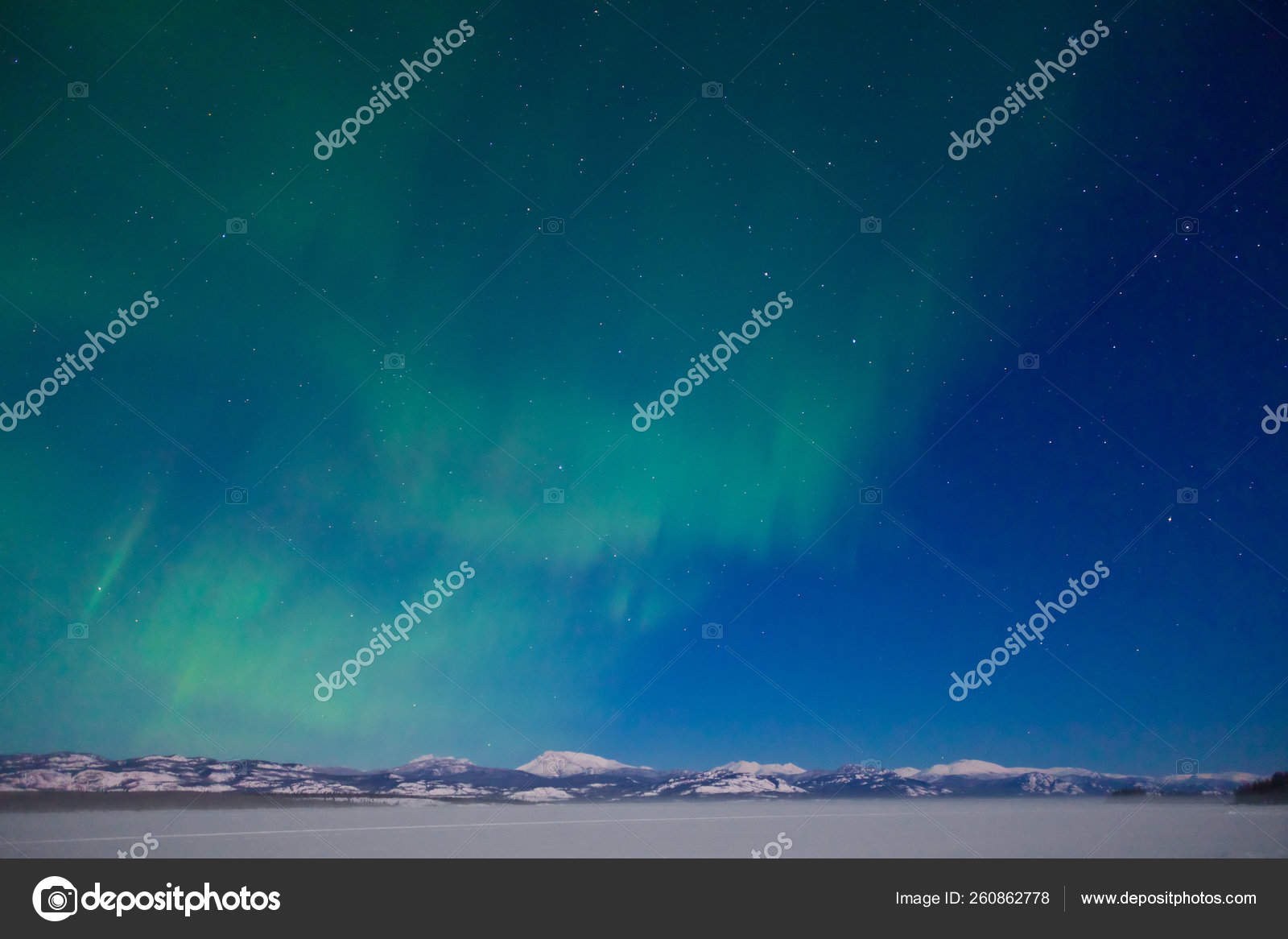 Northern Lights Aurora Borealis Moon Lit Snowscape Frozen Lake Forested Stock Photo Image By C Yayimages