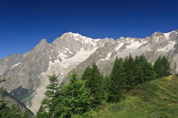 Vista Verano Mont Blanc Desde Valle Ferret Courmayeur Italia — Foto de Stock