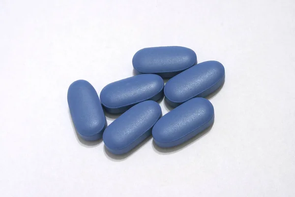 Blauwe Pillen Gezondheid Geneeskunde Concepten Ziet Eruit Als Viagra Wit — Stockfoto