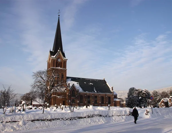 Lillehammer Mursten Neo Gotisk Kirke Vinteren - Stock-foto