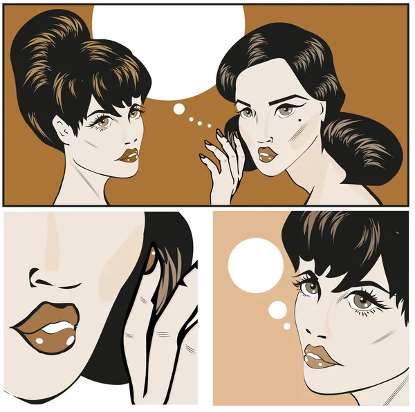 Illustration of a Retro Classic Comics Women Gossip or Buzz Female secrets