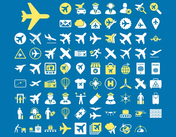 Aviation Icon Set Flat Bicolor Icons Use Yellow White Colors — Stock Photo, Image