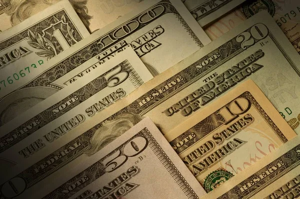 Американські Банкноти Різних Доларових Деномінацій Горизонтальні — стокове фото