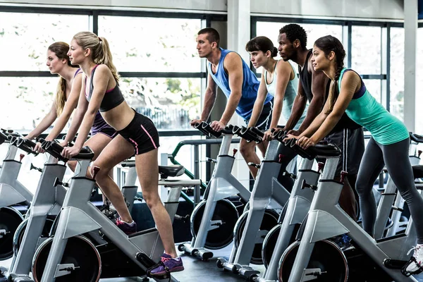 Ajuster Les Gens Travailler Classe Filature Dans Salle Gym — Photo