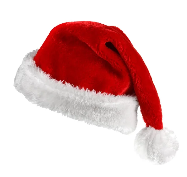 Single Santa Claus Červený Klobouk Izolované Bílém Pozadí — Stock fotografie
