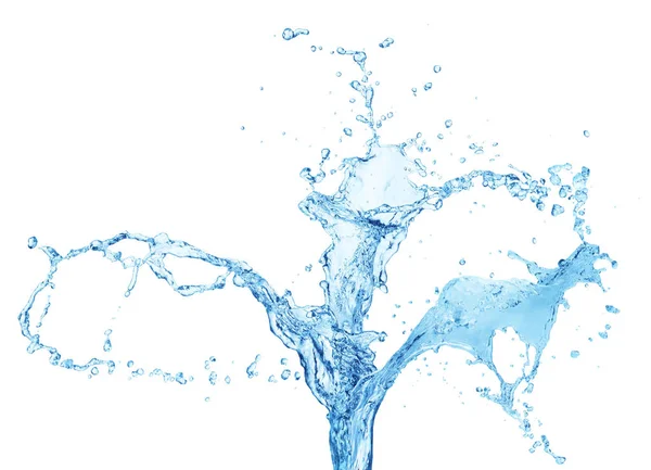 Spruzzi Acqua Blu Isolati Bianco — Foto Stock