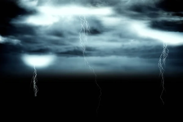 Digitally Generated Stormy Dark Sky Lightning Bolts — Stock Photo, Image