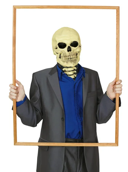 Masked Man Skeleton Placed Himself Frame — Stock Photo, Image