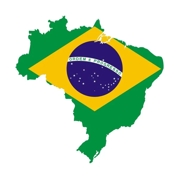 Abbildung Der Brasilianischen Flagge Auf Der Landkarte Des Isolierten Landes — Stockfoto