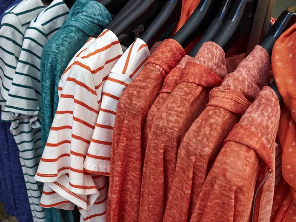 Fashionable Design Modern Blouses Hanger Rack Display Store — Stock Photo, Image