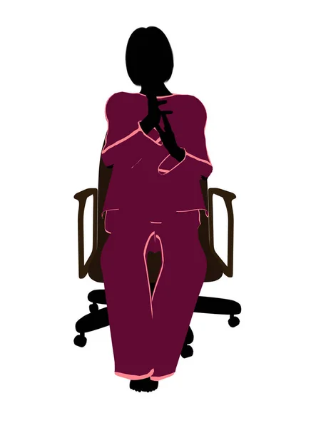 Frau Schlafanzug Sitzt Einem Stuhl Illustration Silhouette Auf Weißem Hintergrund — Stockfoto