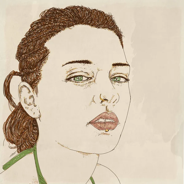 髪と緑の目のハーブを持つ海の若い女の子の肖像画 — ストック写真
