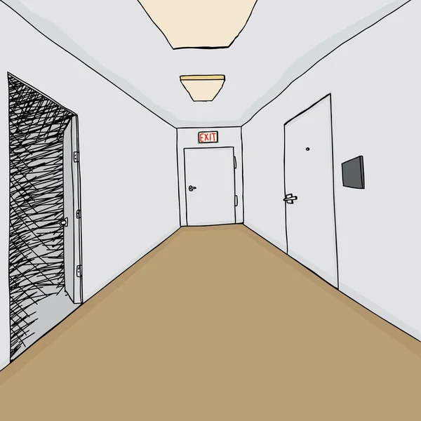 Corridor Cartoon Background Open Door Darkness — Stock Photo, Image