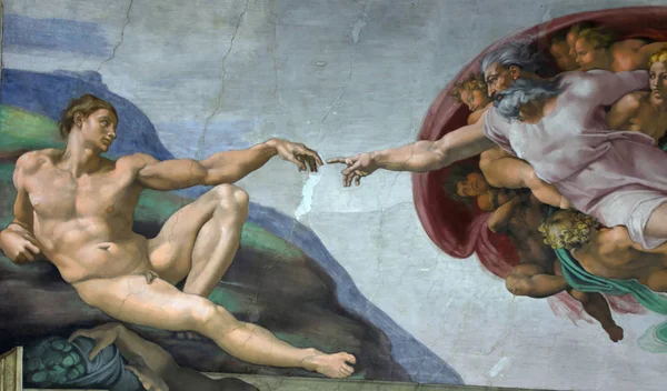 Creación Adán Capilla Sistine Vaticano Miguel Ángel — Foto de Stock