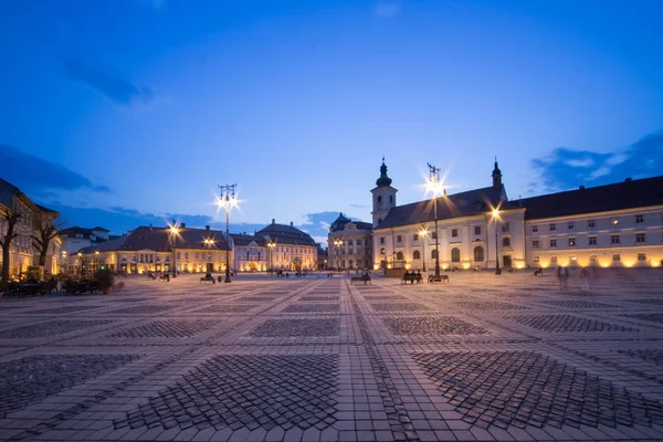 Centro Sibiu Noite Grande Praça — Fotografia de Stock