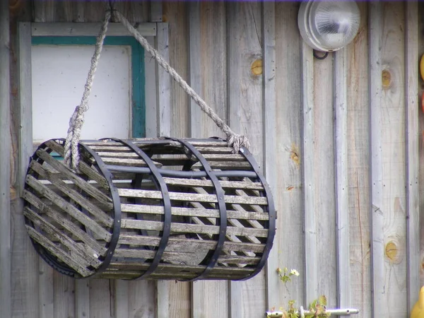 Panier Pêche Suspendu Dans Mur — Photo