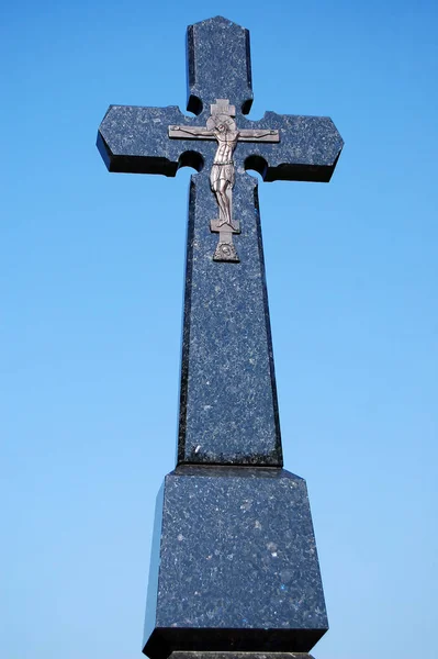 Kamenný Kříž Wirh Obraz Ježíše — Stock fotografie