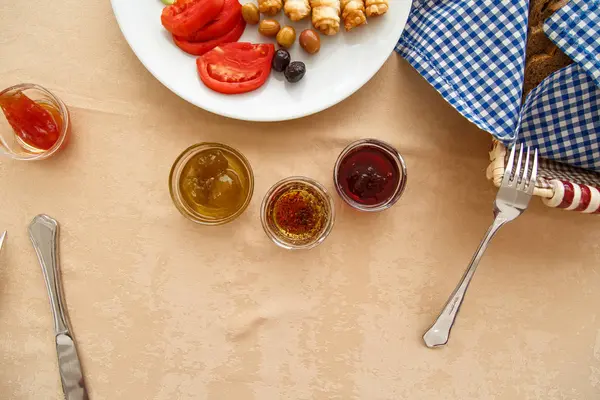 Bohaté Chutné Marmelády Med Turecké Snídaně — Stock fotografie