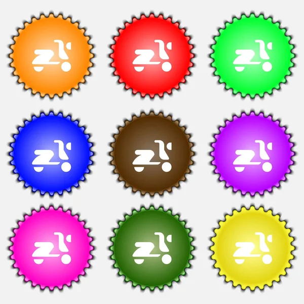 Skuter Znak Ikony Roweru Zestaw Dziewięciu Różnych Kolorowych Etykiet Ilustracji — Zdjęcie stockowe