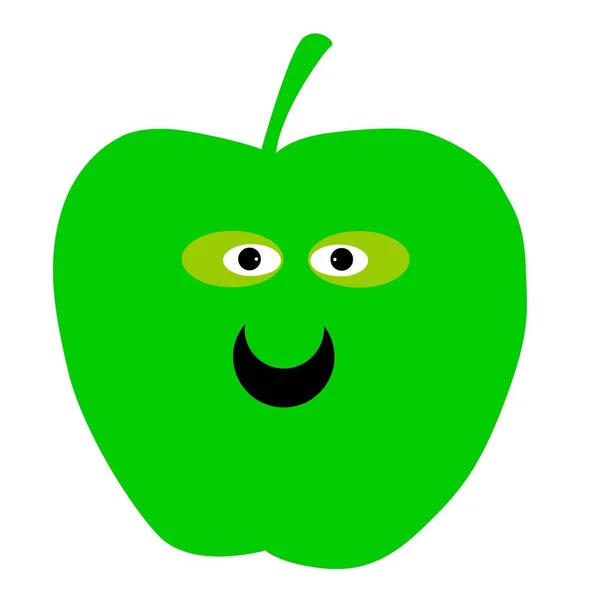 Illustratie Van Glimlachend Groen Apple Geïsoleerd Witte Achtergrond — Stockfoto