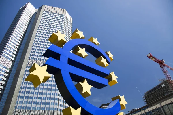 Símbolo Euro Banco Central Europeu Frankfurt — Fotografia de Stock