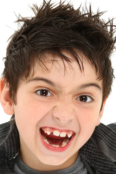 Hilarious Year Old Boy Making Crazy Face Close — Stock Photo, Image