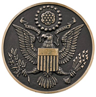close up of a bronze plaque of a great seal of the united states,front view, clipping path clipart