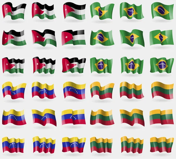 Jordania Brasil Venezuela Lituania Conjunto Banderas Los Países Del Mundo — Foto de Stock