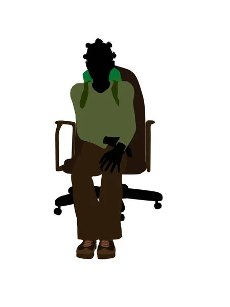 白い背景に椅子のイラストシルエットに座っている女性アフリカ系アメリカ人のティーンハイカー — ストック写真