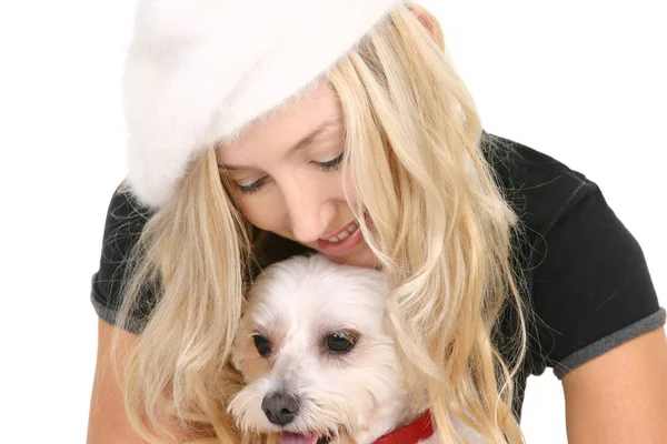 Una Mujer Con Perrito Pequeño — Foto de Stock