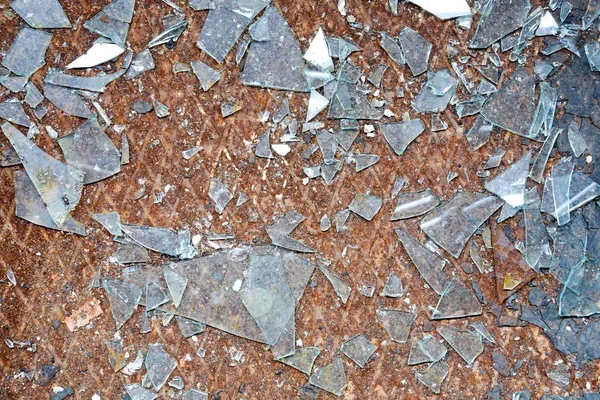 Roestige Oude Metalen Vloer Splinters Van Glas — Stockfoto