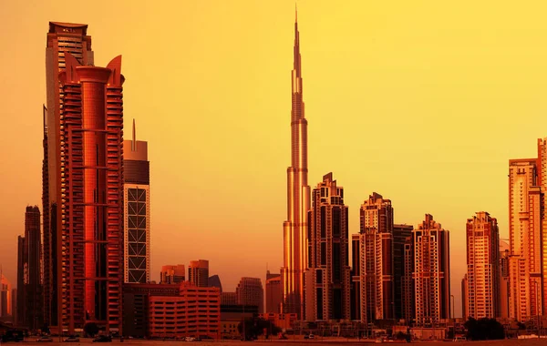 Photo Dubai Centre Ville Coucher Soleil Architecture Arabe Monument Moderne — Photo