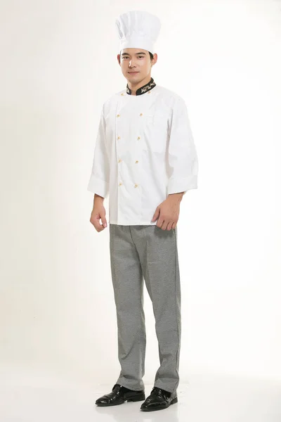 Vestindo Todos Tipos Roupas Chef Nutricionista Frente Fundo Branco — Fotografia de Stock